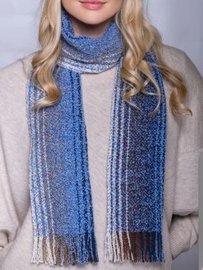 Mucros Weavers Woven Blue Brown Extra Fine Merino Wool & Cashmere Skellig Scarf